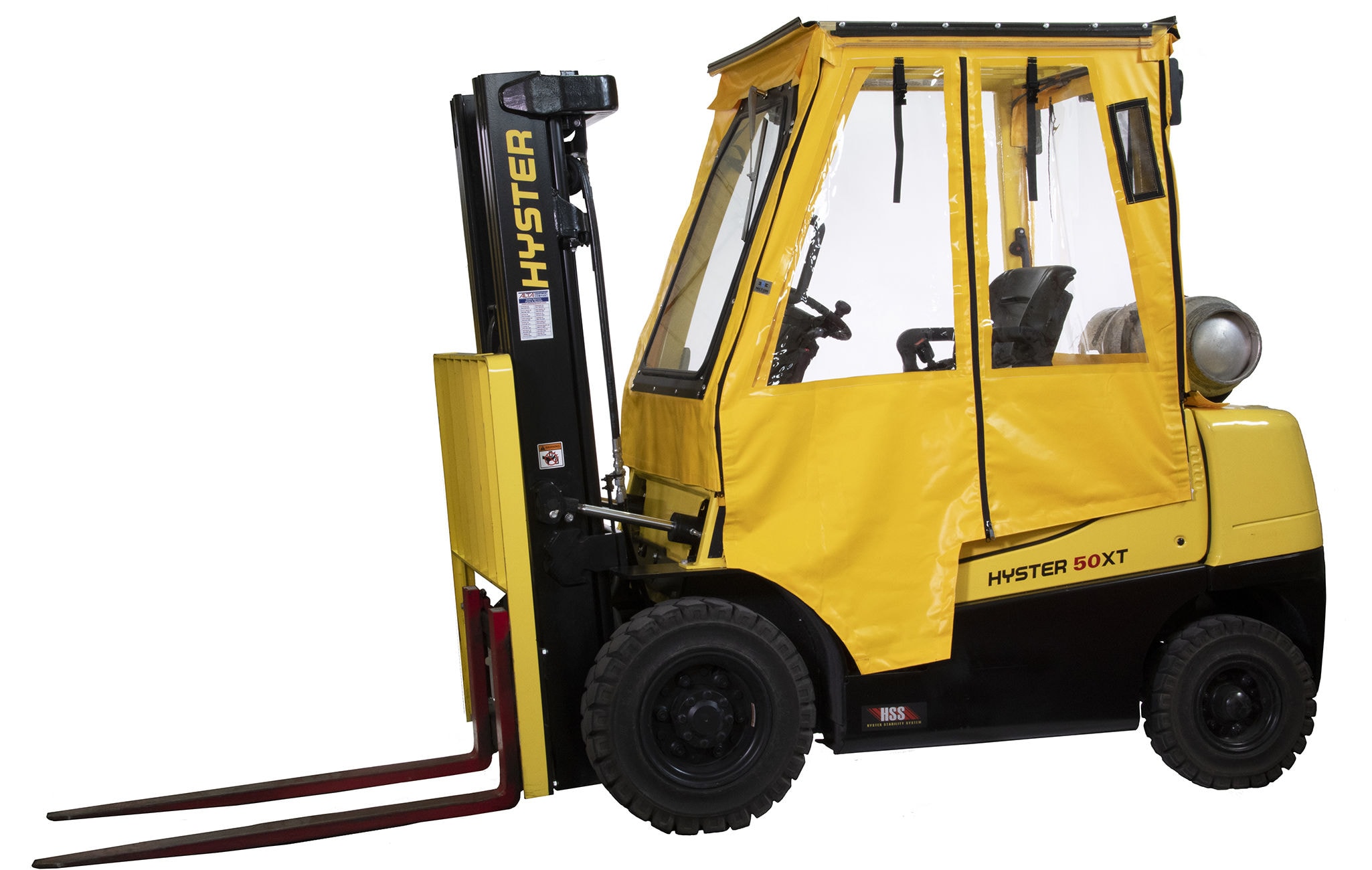 Forklift with cover.